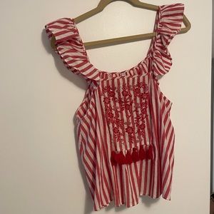 Zara TRF Red white Stripe ruffle tank - Size Small